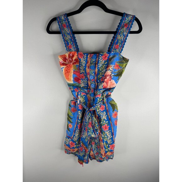 NWT FARM RIO Stitched Garden Blue Floral Romper Tropical Beaded Tie Size XXS - Picture 6 of 11